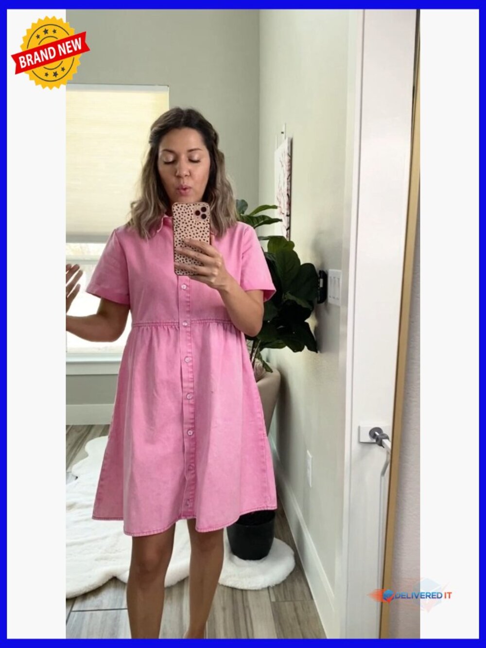 Short Sleeve Button Down Flowy Tiered Babydoll Denim Dress - Picture 7 of 7